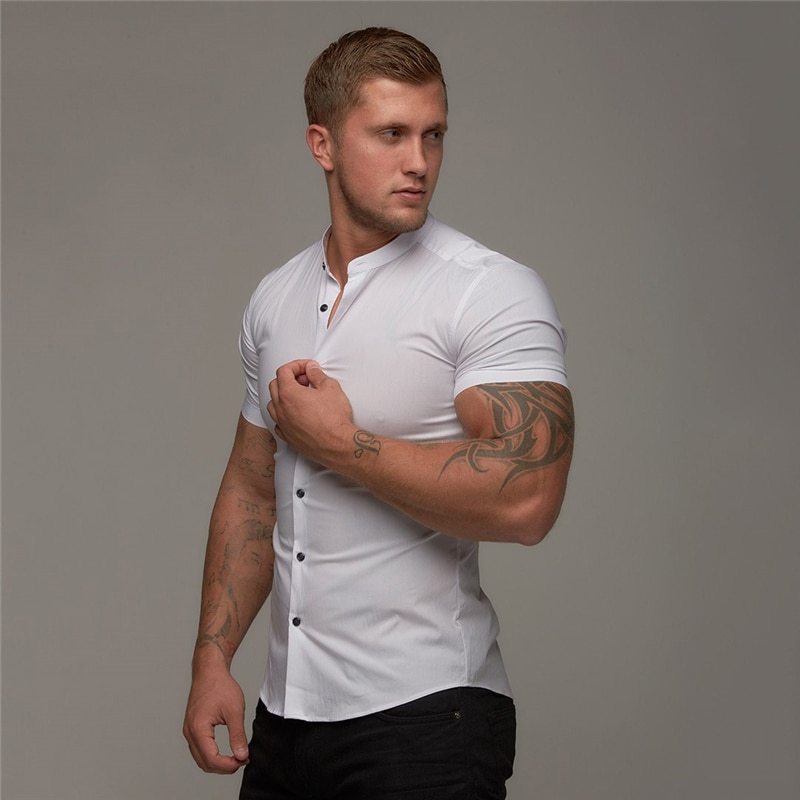 B-READY MEN SPORT New Summer Shirt Fitness Clothing Cotton Tops Short Sleeve Sports Shirts Brand Mens Short Cool Casual Fashion Breathable Shirt