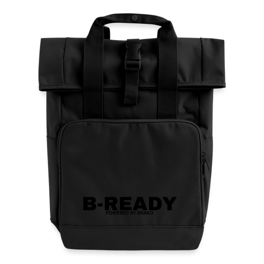 B-READY Gym Sport Work Bag Roll Top Backpack with Two Handles - black