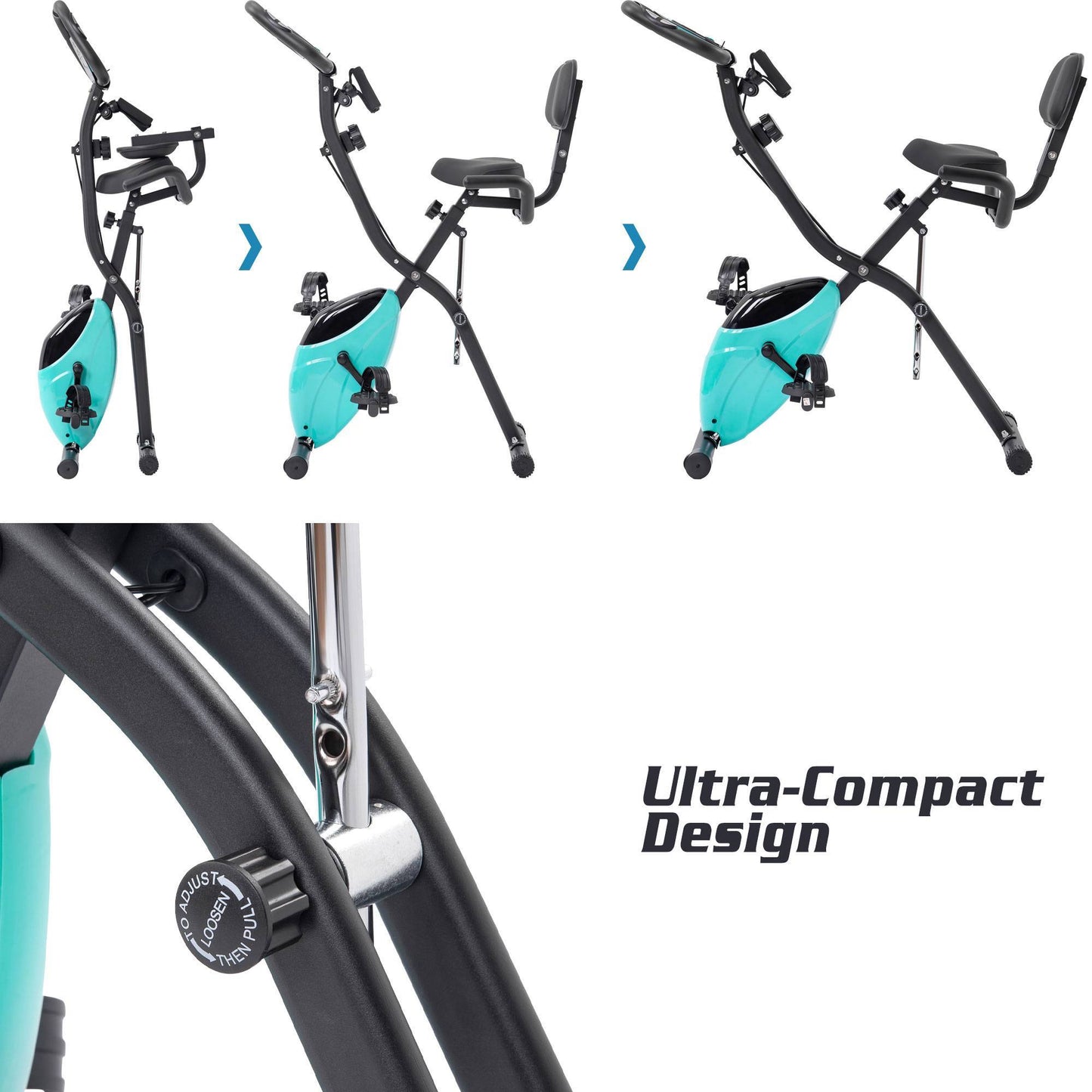 B-READY Heimtrainer, zusammenklappbar, Fitness-Aufrecht-Liegerad, X-Bike, einstellbarer Widerstand