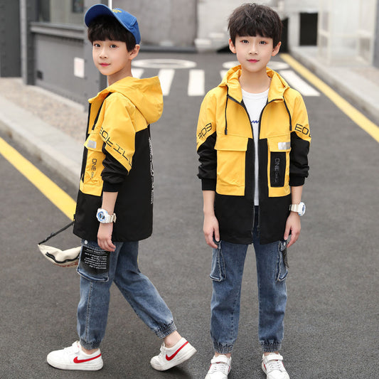 B-READY Hooded Middle And Large Children Long Windbreaker Kids Top