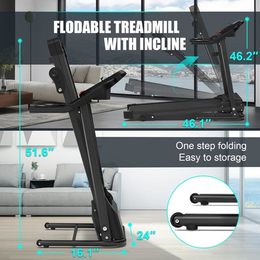 B-READY Compact Folding Treadmill For Home - 2.5HP Quiet Brushless Motor, 3-Level Incline