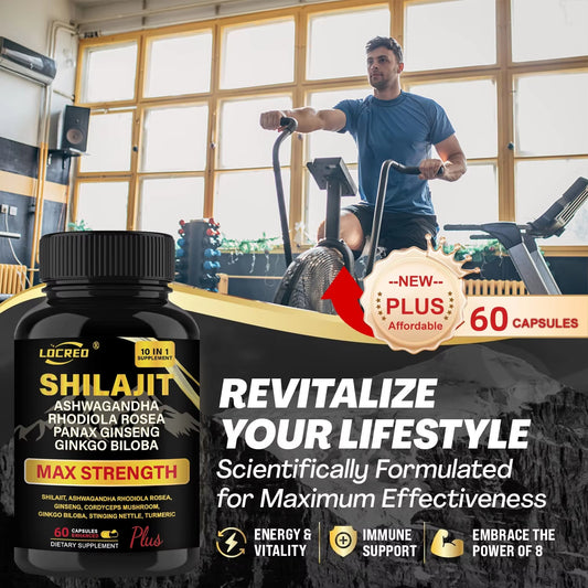 B-READY Shilajit Capsules Ashwagandha Extra Strength Dietary Supplement 60 Capsules Unisex Boost Performance