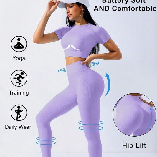 B-READY Women's Seamless Thread Yoga Suit Short Sleeve