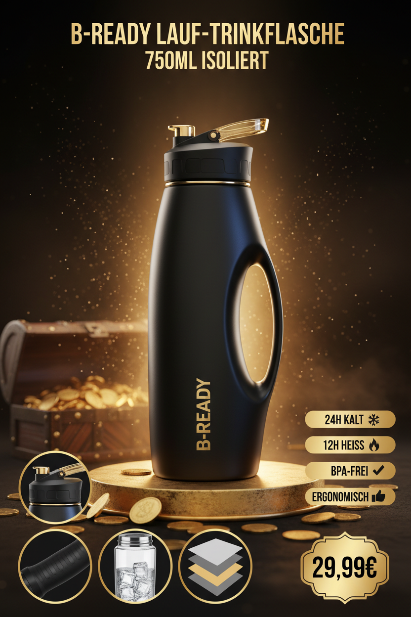 B-READY Ergonomische Lauf-Trinkflasche mit Handle und Sport Cap