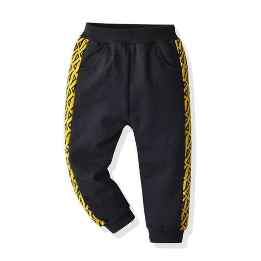 B-READY CUHK Kids Long Sleeve Printed Zipper Shirt Casual Sports Pants Set Black Two-Piece Set