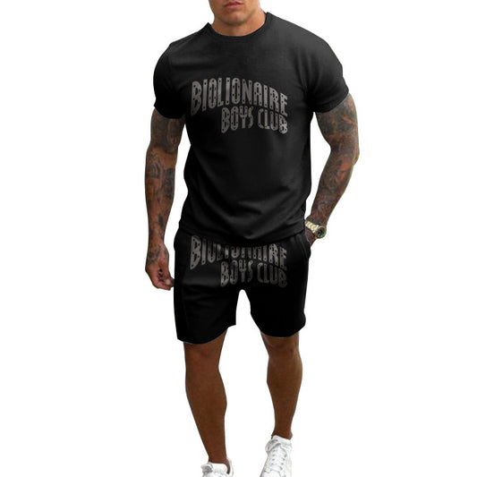 B-READY Gym Bodybuilder Outfit Sport Men's Casual Short Sleeve Two-piece Suit