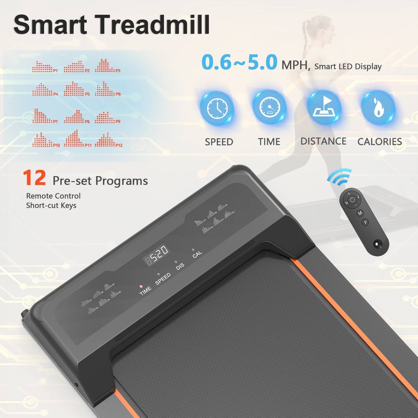 B-READY Smart Ai Walking Pad Under Desk Treadmill LED Display And Remote Control Portable Treadmill inclusive Course