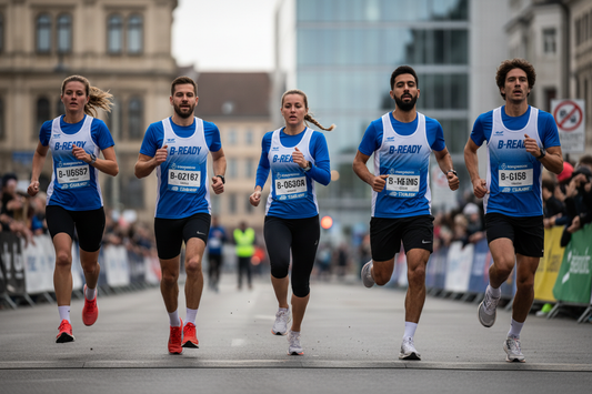 ohne linke text box einfach paar menschen in B-READY trikot am laufen