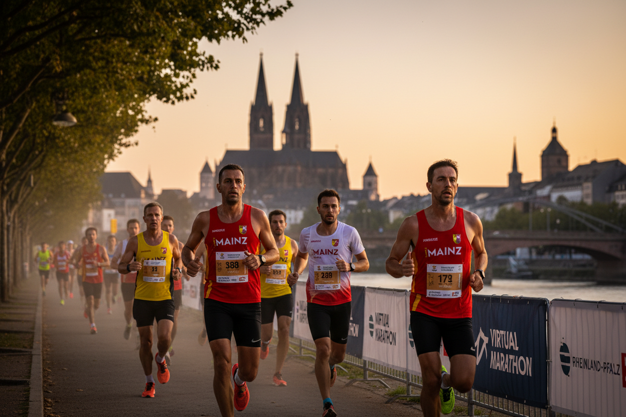 🏃 Virtual Marathon Mainz 2026 - Laufe für Rheinland-Pfalz!
Repräsentiere Mainz & Rheinland-Pfalz! Virtueller Marathon mit Mainz-Trikot in Rot-Gelb-Weiß.
✅ Im Ticket enthalten (€55):
🎽 Mainz City Trikot - Design mit Mainzer Dom (Rot/Gelb/Weiß)
🏅 Digitale Finisher-Medaille
📜 Digitales Zertifikat
🗺️ Mainz Route Map - 42,195 km (Rhein → Dom → Altstadt)
🏆 Leaderboard
❤️ €25 Charity Spende
📋 Spendenquittung
Lauf für Mainz! generiere ein paar läufer im Mainz trikot und im hintergrund die silluette de