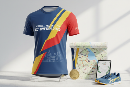 🏃 Virtual Marathon Schwerin 2026 - Laufe für Mecklenburg-Vorpommern!
Repräsentiere Schwerin & MV! Virtueller Marathon mit Schwerin-Trikot in Blau-Gelb-Rot.
✅ Im Ticket enthalten (€55):
🎽 Schwerin City Trikot - Design mit Schweriner Schloss (Blau/Gelb/Rot)
🏅 Digitale Finisher-Medaille
📜 Digitales Zertifikat
🗺️ Schwerin Route Map - 42,195 km (Schweriner See → Schloss → Altstadt)
🏆 Leaderboard
❤️ €25 Charity Spende
📋 Spendenquittung
Lauf für Schwerin!