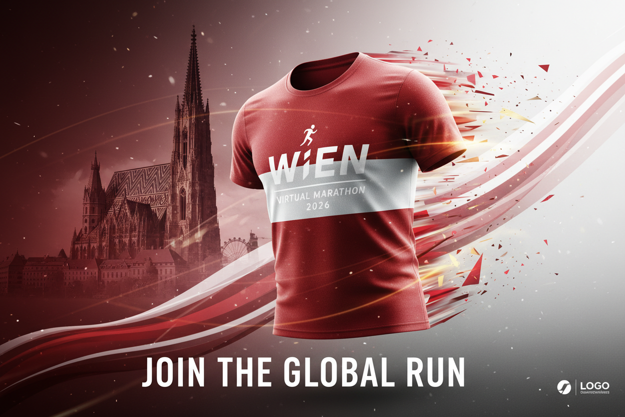 🏃 Virtual Marathon Wien 2026 - Laufe für Österreich!
Repräsentiere Wien & Österreich weltweit! Virtueller Marathon mit Wien-Trikot in Rot-Weiß-Rot.
✅ Im Ticket enthalten (€55):
🎽 Wien City Trikot - Design mit Stephansdom (Rot/Weiß/Rot)
🏅 Digitale Finisher-Medaille
📜 Digitales Zertifikat
🗺️ Wien Route Map - 42,195 km (Ringstraße → Prater → Donau)
🏆 Leaderboard
❤️ €25 Charity Spende
📋 Spendenquittung - Steuerlich absetzbar in AT!
📅 Zwei Möglichkeiten:
Option 1: JEDERZEIT LAUFEN
Buche als Firma,