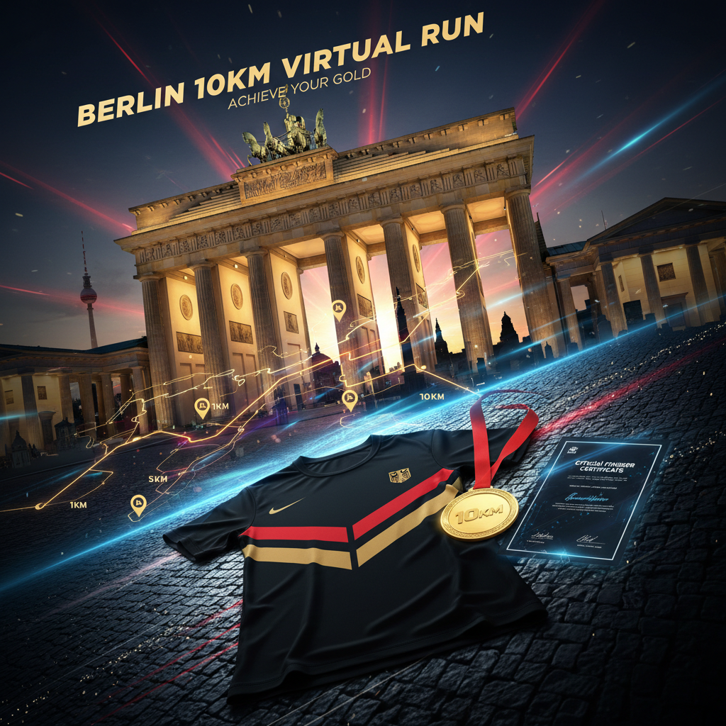 🏃 VIRTUAL RUN BERLIN 10KM - Die beliebte Distanz!
10km durch Berlin! Die perfekte Distanz - herausfordernd aber machbar!
✅ Komplett-Paket (€35):
🎽 Berlin City-Trikot - Brandenburger Tor, Schwarz/Rot/Gold
🏅 Digitale Medaille - Mit Name & Zeit
📜 Zertifikat - Offiziell
🗺️ 10km Route-Map - Brandenburger Tor → Alexanderplatz
🏆 Leaderboard - 10km Kategorie