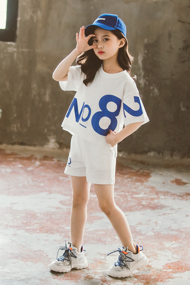 B-READY Loose Children's Wear Girl Short-sleeved Big Kids Sports Two-piece Suit