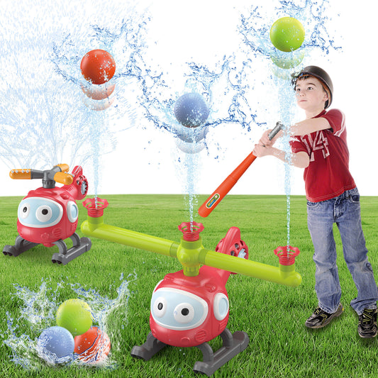 B-READY 4 In 1 Water Sprinklers T Ball Set For Kids And Toddlers, Baseball Sprinkler For Backyard Helicopter Toy Outdoor Game, Attaches To Garden Hose Summer Yard Pool Water Toy