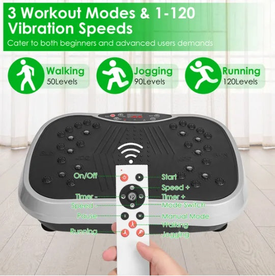 B-READY Couple Vibration Exercise Machine With Resistant Bands Remote Control Whole Body Vibration Platform Workout Equipment Home Fitness Training Equipment For Weight Loss Fat Burner