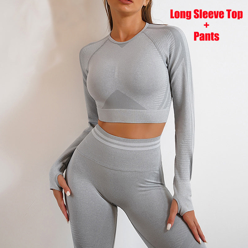 B-READY Seamless Yoga Pants Sports Gym Fitness Leggings Or Long Sleeve Tops Outfits Butt Lifting Slim Workout Sportswear Clothing