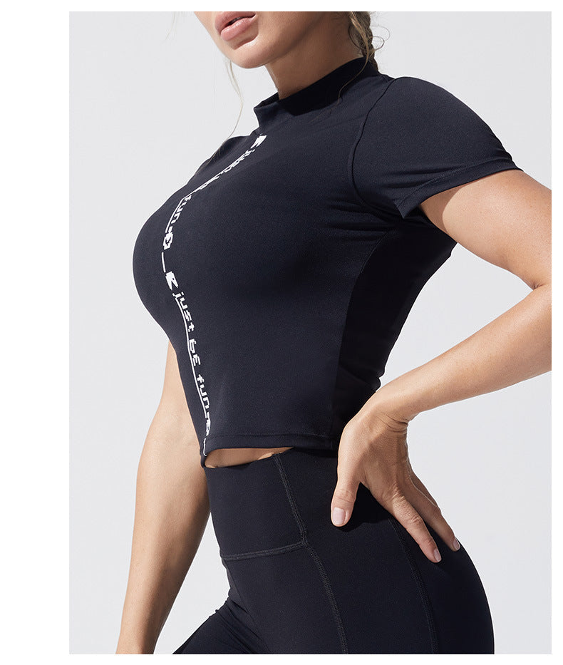 B-READY Personalized English Printed Yoga Clothes Short Sleeve