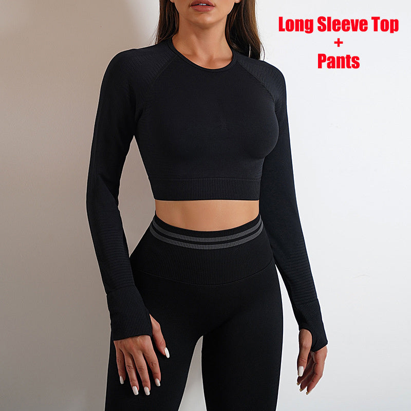 B-READY Seamless Yoga Pants Sports Gym Fitness Leggings Or Long Sleeve Tops Outfits Butt Lifting Slim Workout Sportswear Clothing