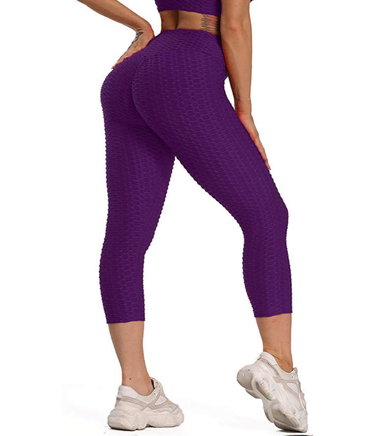 B-READY Women Cropped High Waisted Yoga Pants Bubble Hip Butt Lifting Leggings