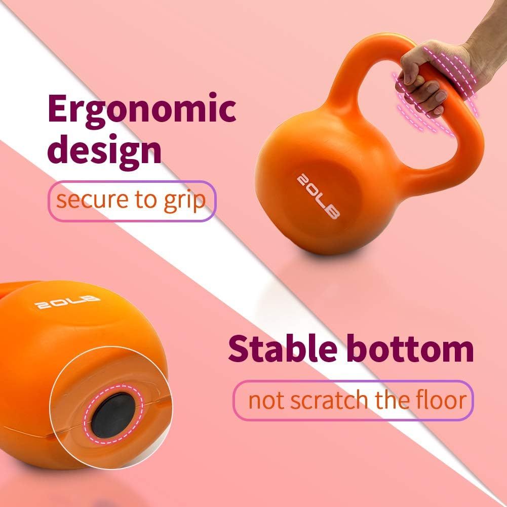 B-READY Paar 20lbs Kettlebell-Set, Krafttrainings-Kettlebells-Gewichtsset für Frauen, vinylbeschichtete Kettlebell für das Training im Heim-Fitnessstudio mit Gewichtheberausrüstung, bequemer Griff und breitem Griff