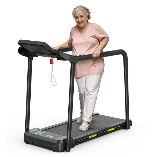 B-READY Home Walking Pad Treadmill For Senior, Foldable Exercise Treadmill With Stable And Safe Structural Design, Large LED Display For Elderly, Long Handrail For Balance, 300 Lbs Capacity for Kids, Adults and Older People