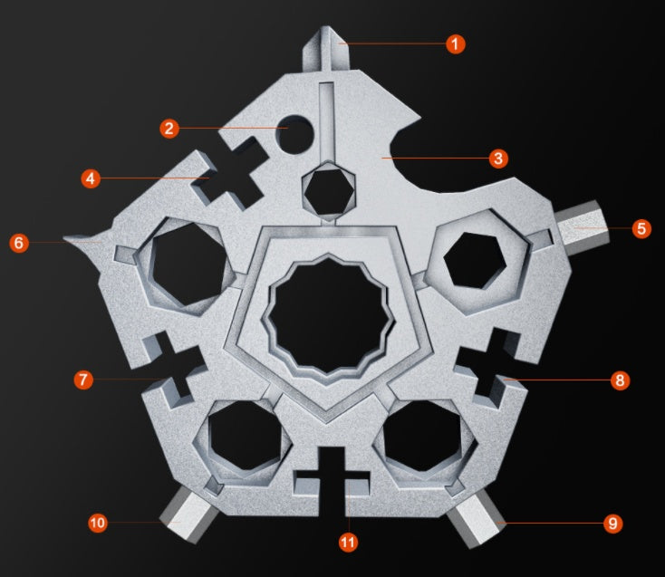 23 In 1 Pentagonal Snowflake Wrench Screwdriver Multitool Outdoor Bicycle Repare Tool Portable EDC Spanner Key Chain B-PREPARED 2026