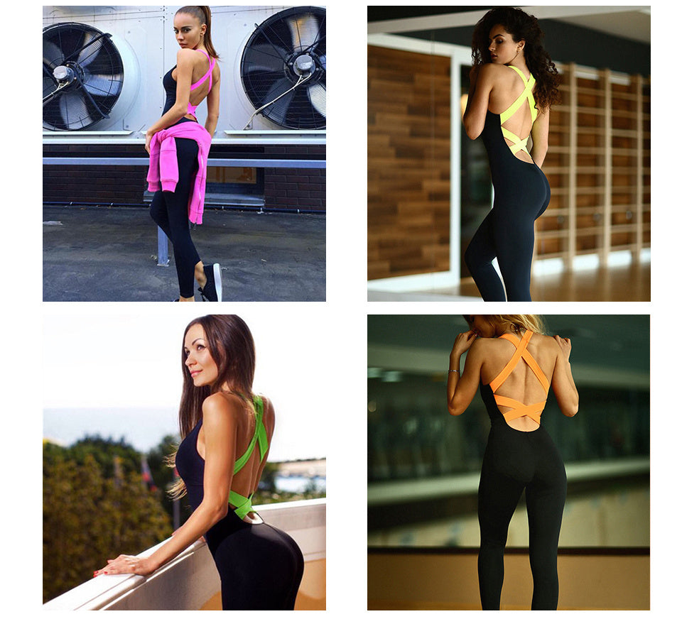 B-READY Workout Tracksuit For Women One Piece Sport Clothing Backless Sport Suit Running Tight Dance Sportswear Gym Yoga Women Set