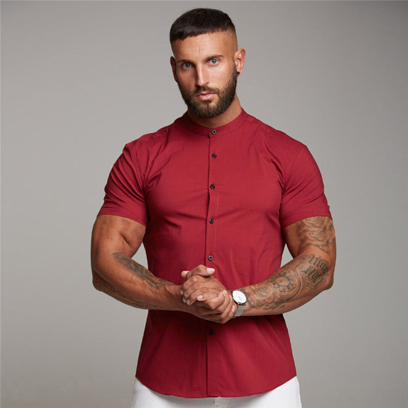B-READY MEN SPORT New Summer Shirt  Fitness Clothing Cotton Tops Short Sleeve Sports Shirts Brand Mens Short Cool Casual Fashion Breathable Shirt