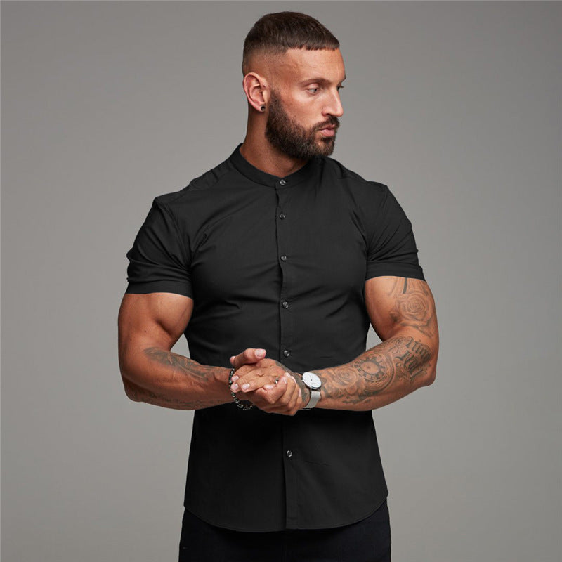 B-READY MEN SPORT New Summer Shirt  Fitness Clothing Cotton Tops Short Sleeve Sports Shirts Brand Mens Short Cool Casual Fashion Breathable Shirt