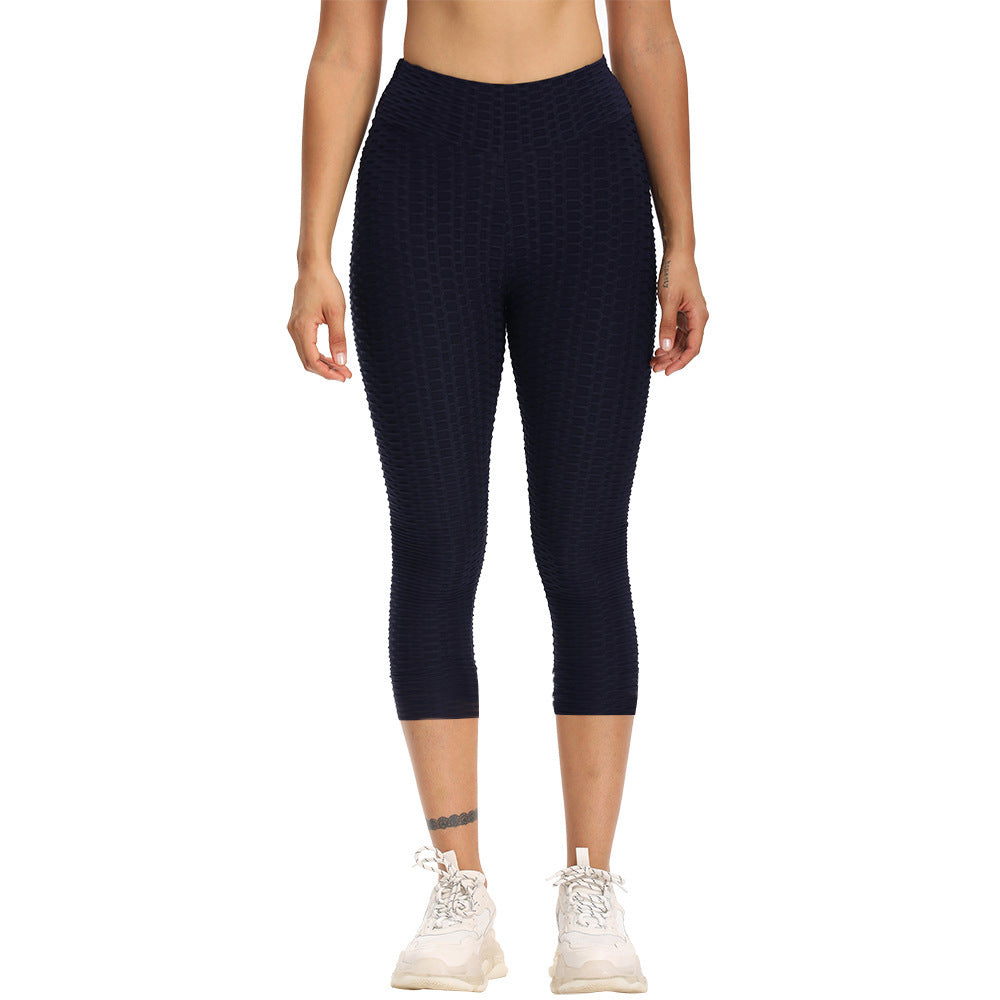 B-READY Women Cropped High Waisted Yoga Pants Bubble Hip Butt Lifting Leggings