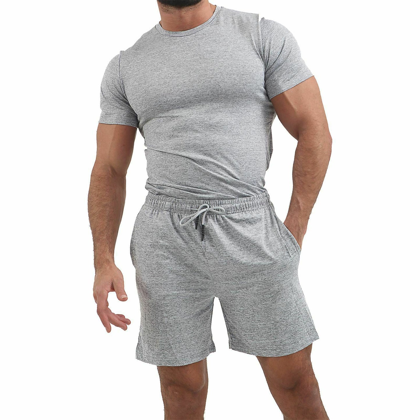 Men'S Fashion Casual Solid Round Neck Short Sleeve Shorts Sportswear