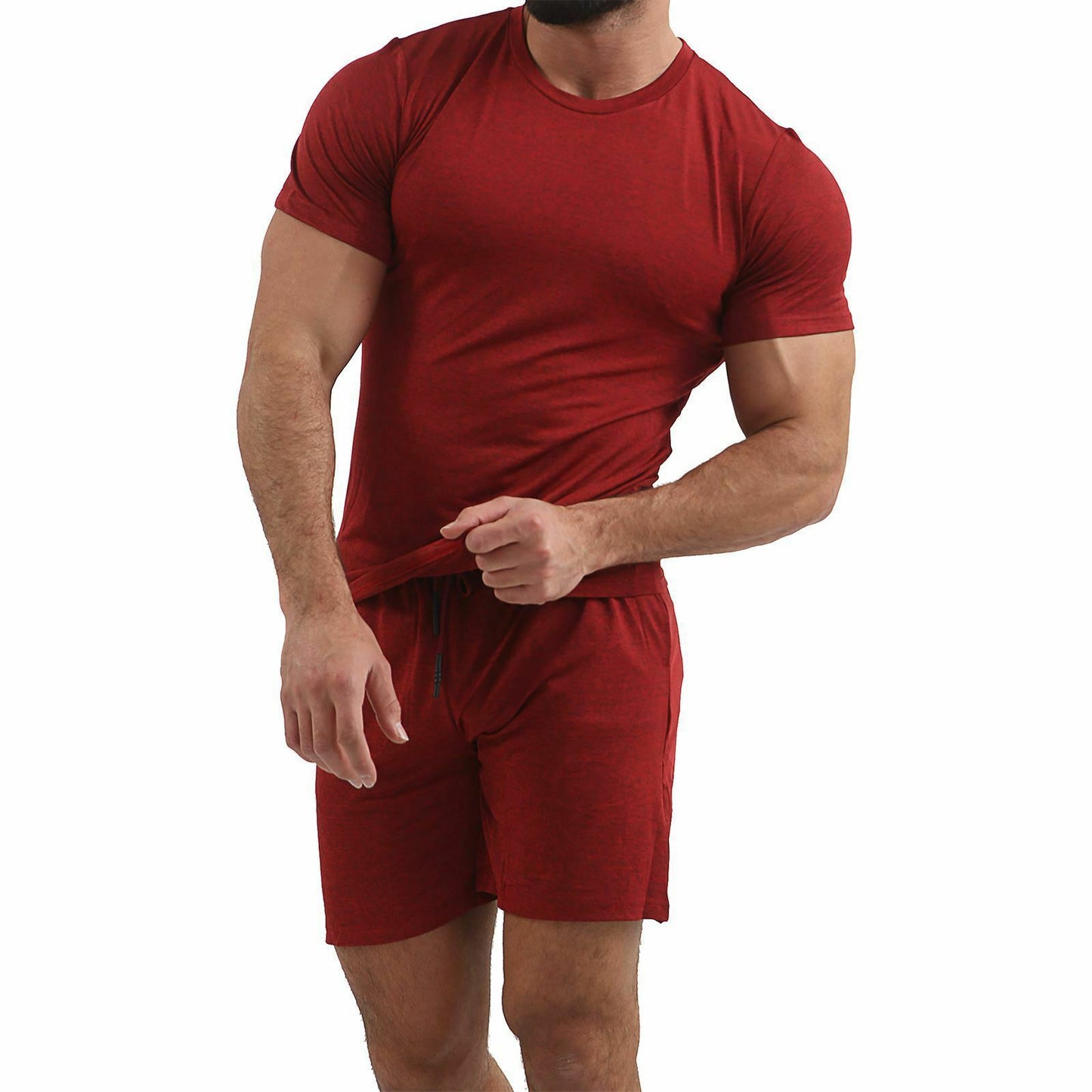 Men'S Fashion Casual Solid Round Neck Short Sleeve Shorts Sportswear