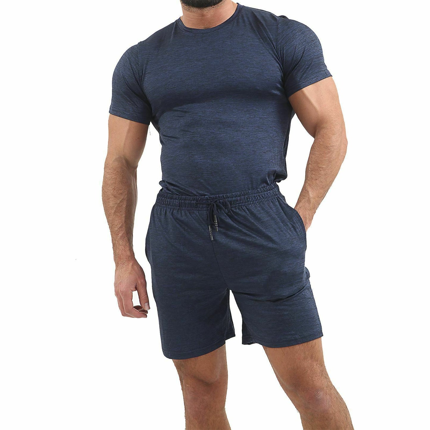 Men'S Fashion Casual Solid Round Neck Short Sleeve Shorts Sportswear