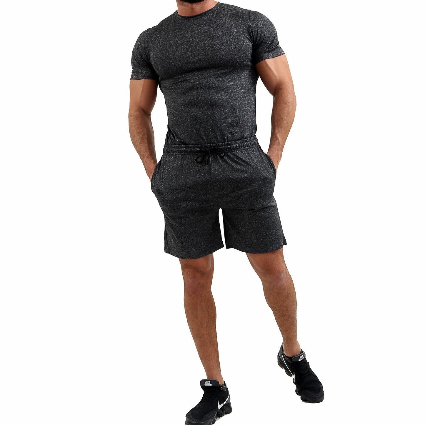 Men'S Fashion Casual Solid Round Neck Short Sleeve Shorts Sportswear
