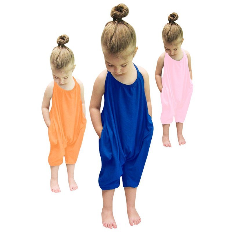 B-READY New Fashion Kids Baby Girls Strap Cotton Romper Toddler Sling Jumpsuit Harem Trousers Lace Up Sport Casual Loose Summer Clothes