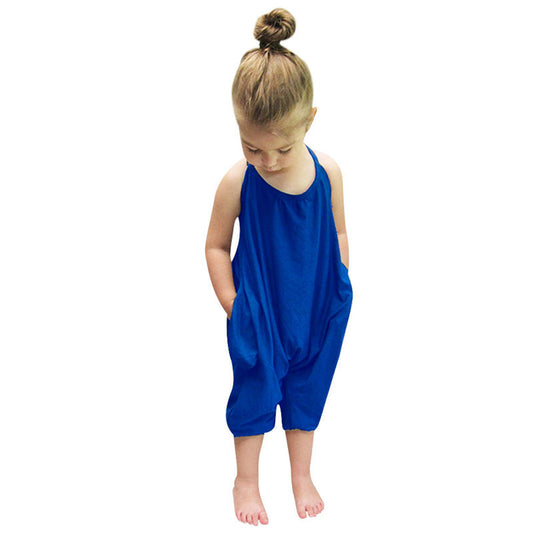 B-READY New Fashion Kids Baby Girls Strap Cotton Romper Toddler Sling Jumpsuit Harem Trousers Lace Up Sport Casual Loose Summer Clothes