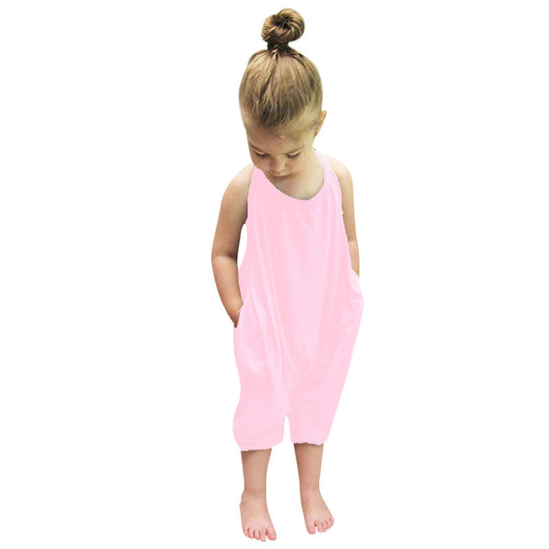 B-READY New Fashion Kids Baby Girls Strap Cotton Romper Toddler Sling Jumpsuit Harem Trousers Lace Up Sport Casual Loose Summer Clothes