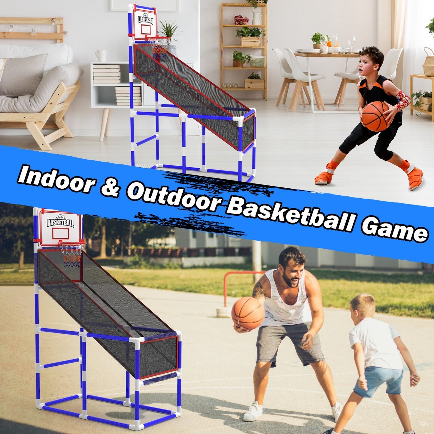 B-READY 1Set Kids Basketball Game Set With 2 Balls Adjustable Height Basketball Hoop Arcade Game Indoor Outdoor Toys For Boys Girls