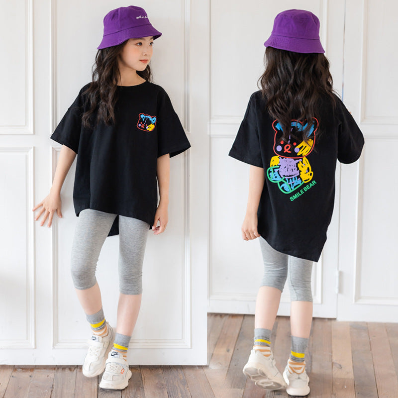B-READY Cartoon Irregular Top Short-sleeved Half-sleeve Big Kids' Trendy Clothes