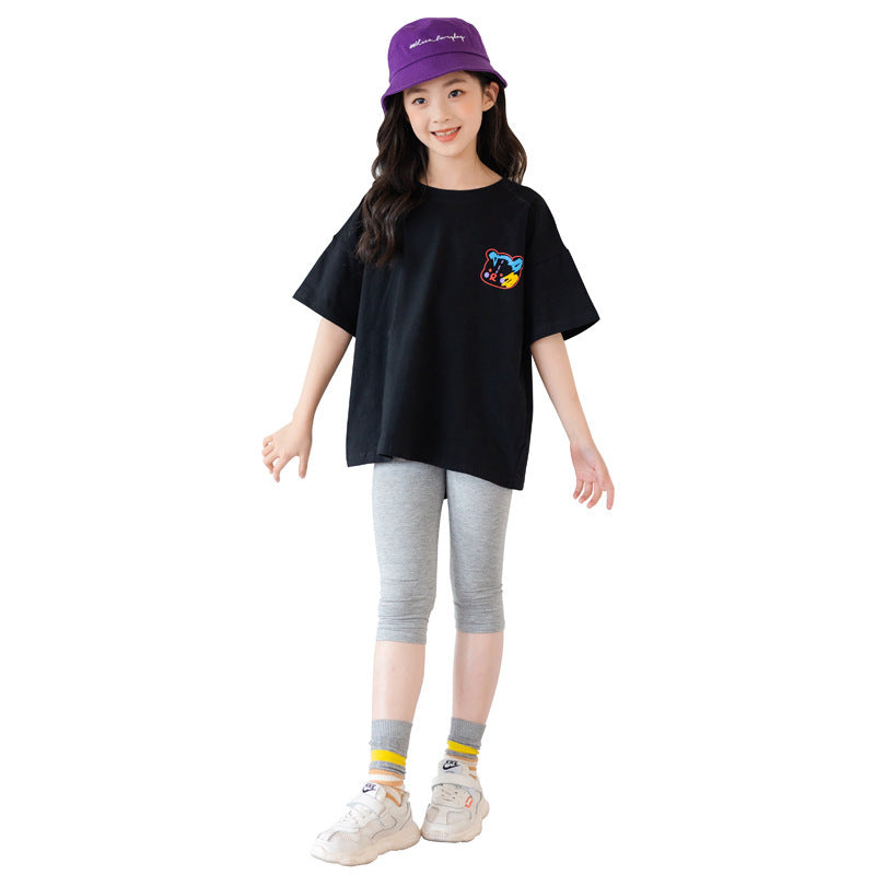 B-READY Cartoon Irregular Top Short-sleeved Half-sleeve Big Kids' Trendy Clothes