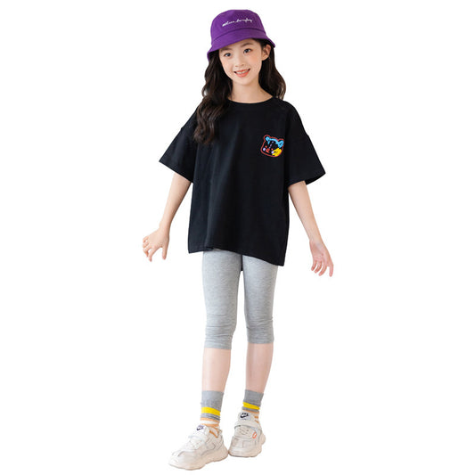 B-READY Cartoon Irregular Top Short-sleeved Half-sleeve Big Kids' Trendy Clothes