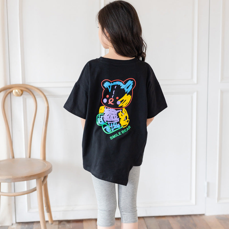 B-READY Cartoon Irregular Top Short-sleeved Half-sleeve Big Kids' Trendy Clothes
