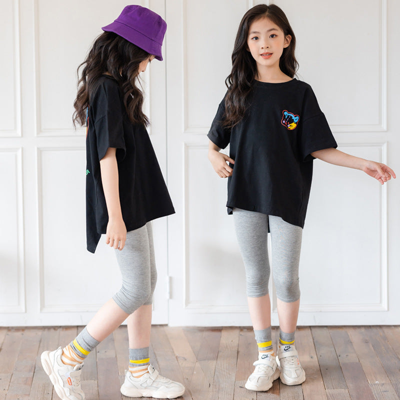 B-READY Cartoon Irregular Top Short-sleeved Half-sleeve Big Kids' Trendy Clothes