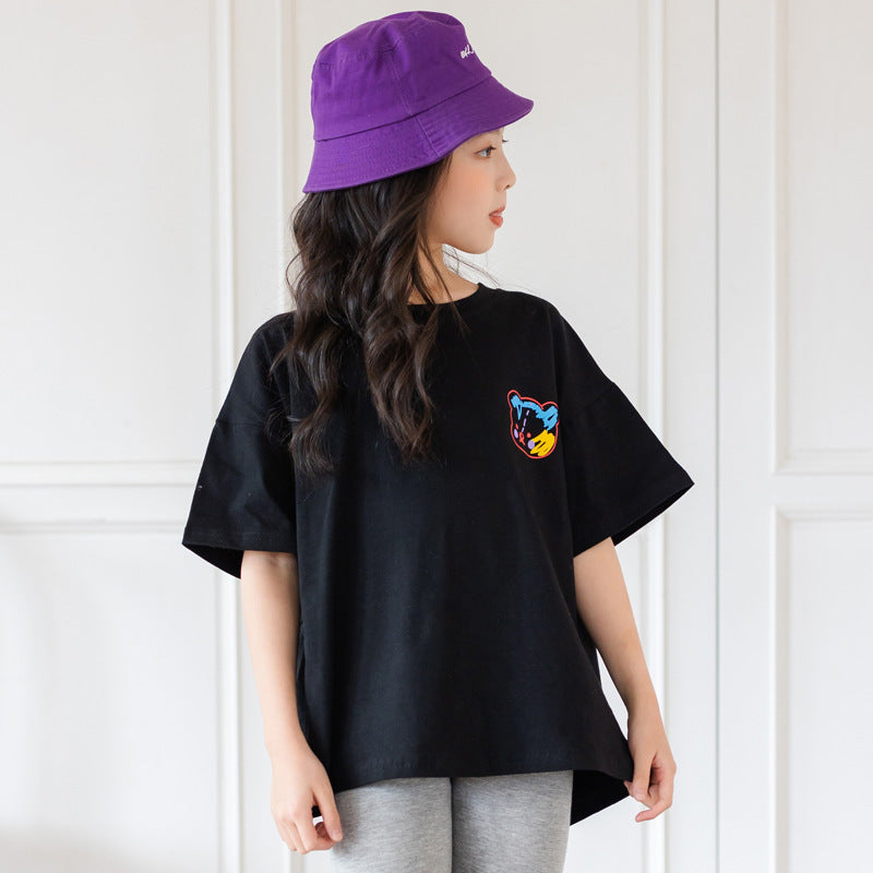 B-READY Cartoon Irregular Top Short-sleeved Half-sleeve Big Kids' Trendy Clothes