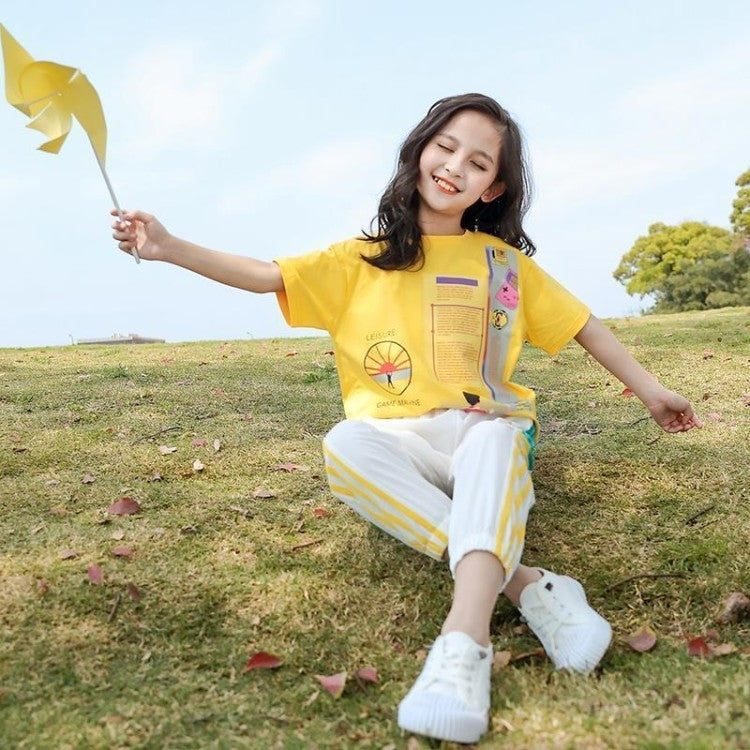 B-READY Short-sleeved T-shirt Set, Big Kids Sports, Western Style, Korean Printing