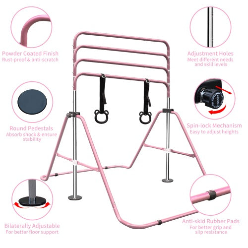 B-READY Functional Adjustable Height Children's Horizontal Gymnastic Bar With Bear Rings
