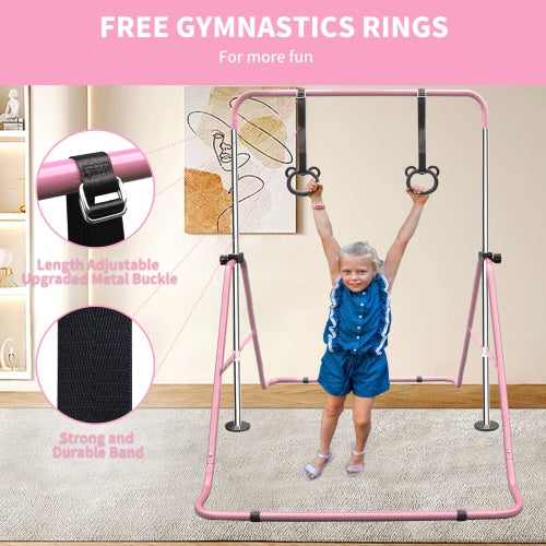 B-READY Functional Adjustable Height Children's Horizontal Gymnastic Bar With Bear Rings