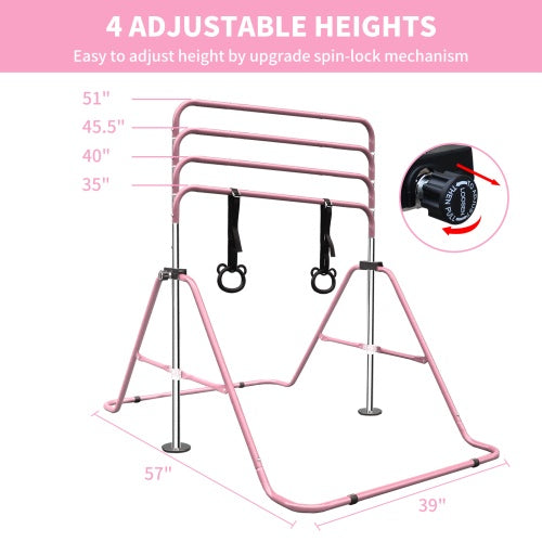 B-READY Functional Adjustable Height Children's Horizontal Gymnastic Bar With Bear Rings