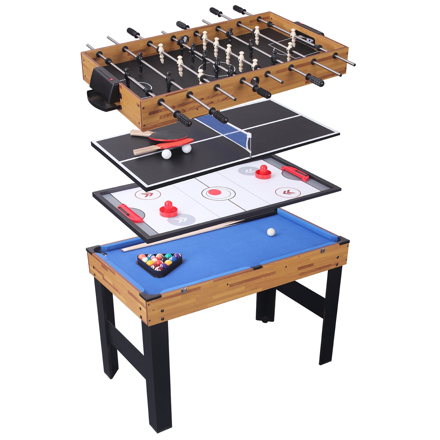 B-READY 48in Folding Portable Combination Game Table  Set With Ping Pong, Air Hockey, Pool Billiards For Kids And Adults, Indoor And Outdoor Games