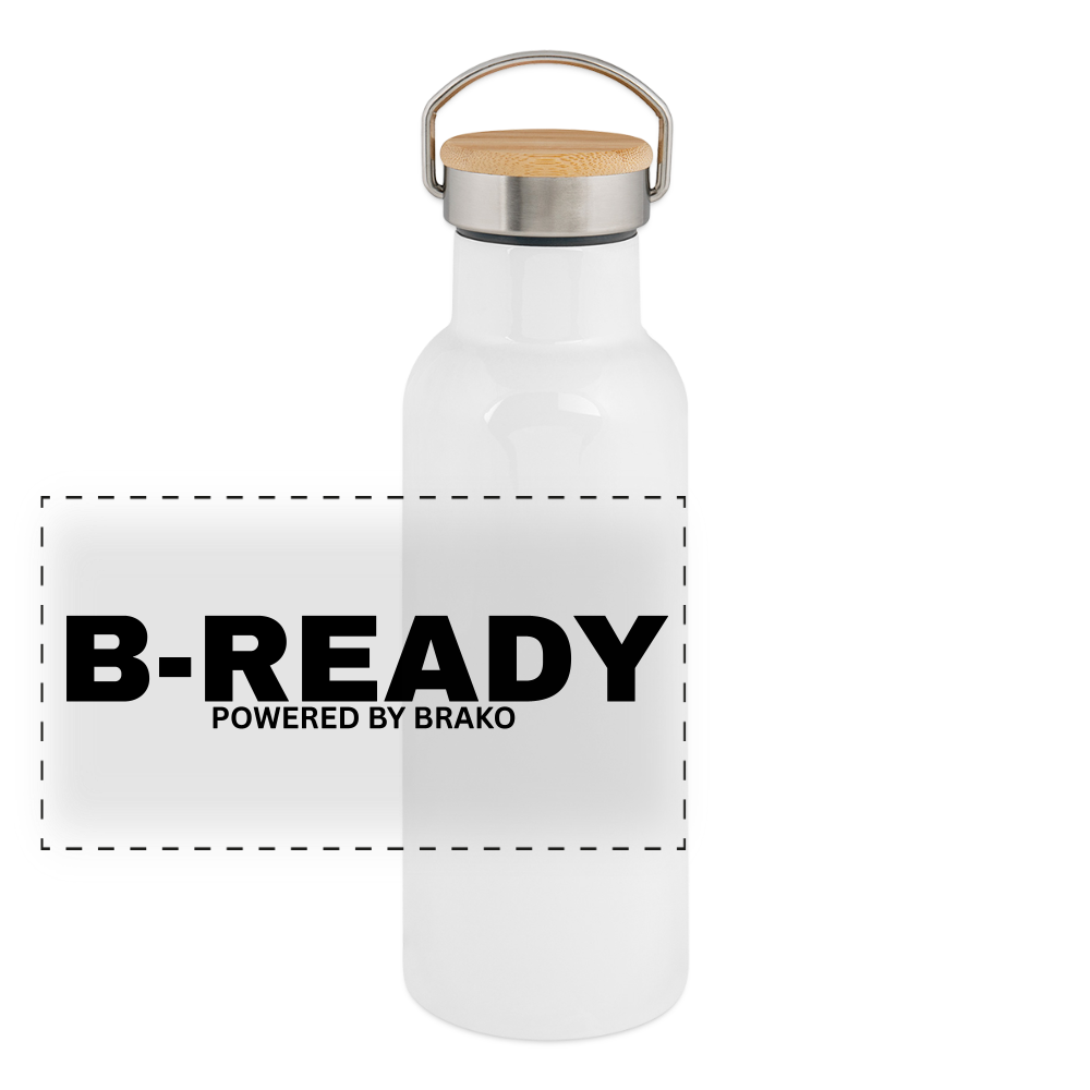 B-READY Gym Sport Thermal Bottle With Bamboo from Thailand Handmade - white